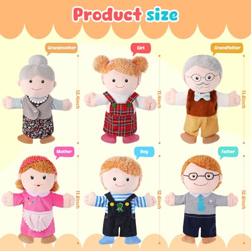 6 Pcs Family Hand Puppets 12 Inch Grandparents, Mom & Dad, Brother & Sister Plush Hand Puppet Toys Role-Play Toy Puppets for Kids Storytelling Imaginative Pretend Play Teaching Preschool(6 Family D) by ZJoey - Image 2
