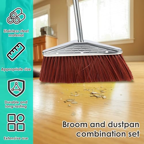 KTCINA Besen und Kehrschaufel Set mit Langem Stiel 92 cm Besen Set mit Kehrschaufel Metall Dauerhaft Besen und Kehrschaufel Stehend für Drinnen und Draußen Wohnzimmer Küche Garten – Bild 4