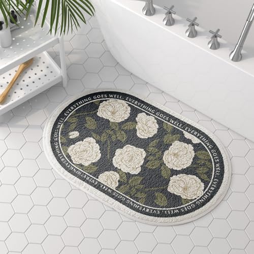 vctops Oval Bathroom Rugs Floral Print Soft Absorbent Microfiber Bath Rugs Non Slip Quick Dry Bath Mats for Bathroom Floor, Tub and Shower, Home Decor Accessories (Oval Floral A,20"x31")