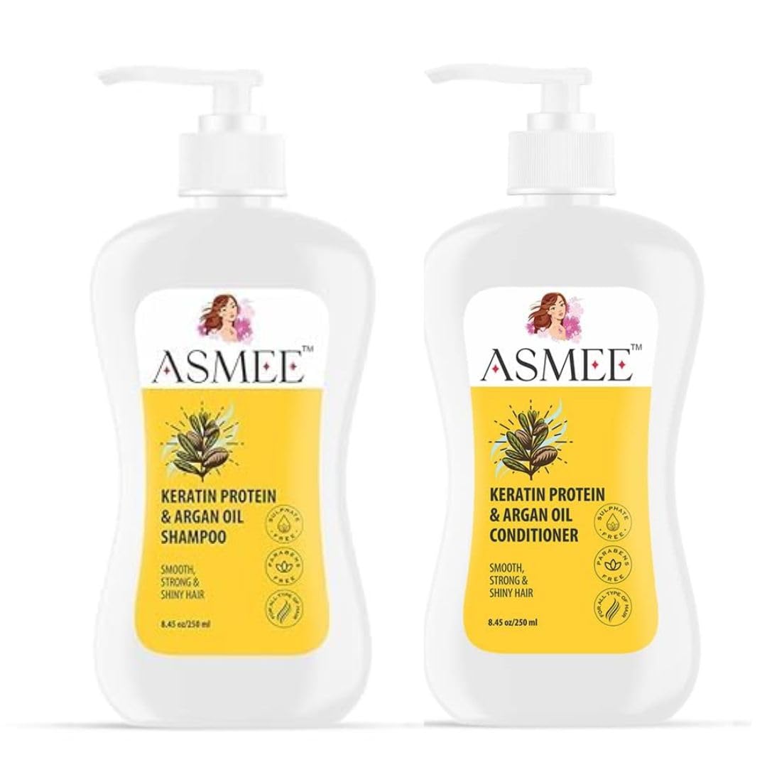 ASMEE Keratin Protein and Argan Oil Shampoo and Conditioner Set, Sulphate-Free, Paraben-Free, 250ml Each-picture-45
