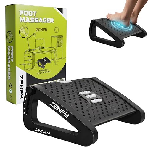 Image of Adjustable Foot Rest for Office Chair with Massage Surface & Rollers | 6 Level Height Adjustment | Ergonomic Footrest | Relieves Leg Fatigue & Back Pain | Anti-Skid Base | Office, Study Desk & Home Use