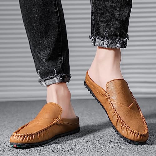 Crepuscute Men's Leather Causal Mules Lightweight Comfortable Slip On Casual Loafers Outdoor Fashion Business Dress Moccasins Driving Shoes4