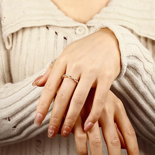 SILVERNANA 0.4ct Twisted Vine Moissanite Wedding Bands for Women, Yellow Gold Plated Sterling Silver Wave Twisted Openwork Eternity Ring Size 6.5 — view 4
