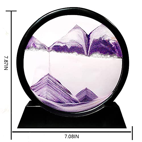 Image of Muyan Moving Sand Art Picture Sandscapes in Motion Round Glass 3D Deep Sea Sand Art for Adult Kid Large Desktop Art Toys (Purple, 7 Inch)