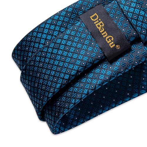 Image of DiBanGu Mens Silk Plaid Tie and Pocket Square Set | Elegant Silk Formal Tie Set, Woven Check Necktie and Cufflinks Tie Clip Set, Perfect for Wedding Party, Comes in Gift Box