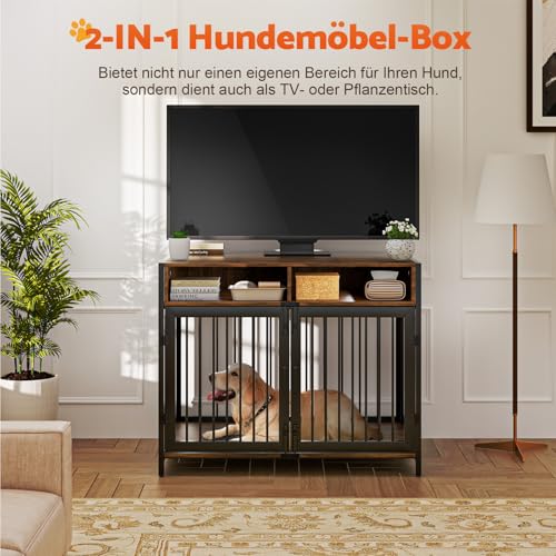 Gimars Hundebox 94×58×63 cm mit Tischplatte und Schublade, robuste Indoor-Hundebox für kleine, mittlere und große Hunde