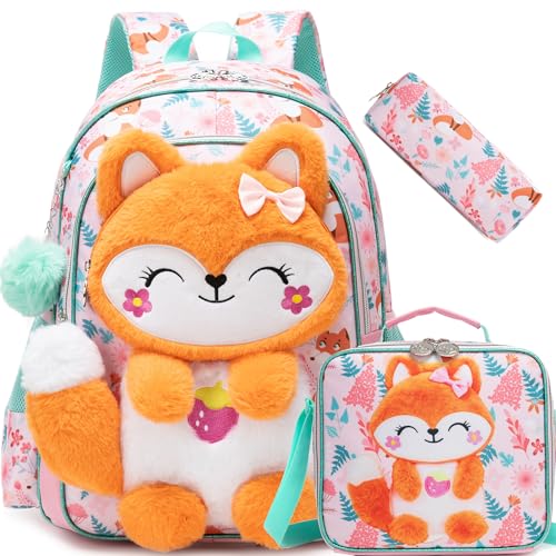Meetbelify Mochila escolar infantil para meninas com lancheira para estudantes do ensino fundamental, mochila de viagem para meninas de 6 a 12 anos
