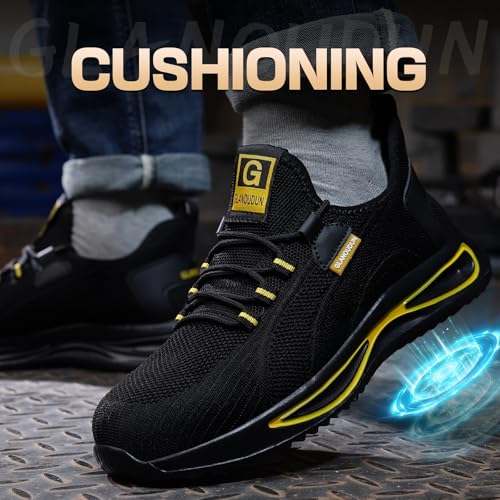 Image of GLANOUDUN Steel Toe Work Shoes for Men, Lightweight Black Work Shoes with Puncture Resistant Midsole, Comfortable Safety Footwear for Warehouse Construction