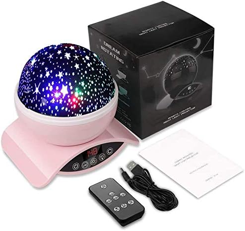 Aisuo Night Light, Star Light with Auto Shut Off Timer, 7 Color Rotating Options, Rechargeable Lithium Battery & Remote Control, Dimmable Function, Room Decor.(Pink)