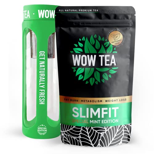 WOW TEA: Té de Menta SlimFit con Botella Ecológica Verde - Refrescante Té con Sabor a Menta y Chocolate, Favorece el Bienestar y el Confort Digestivo, Incluye Té Verde y Menta, 150g, Botella 550ml