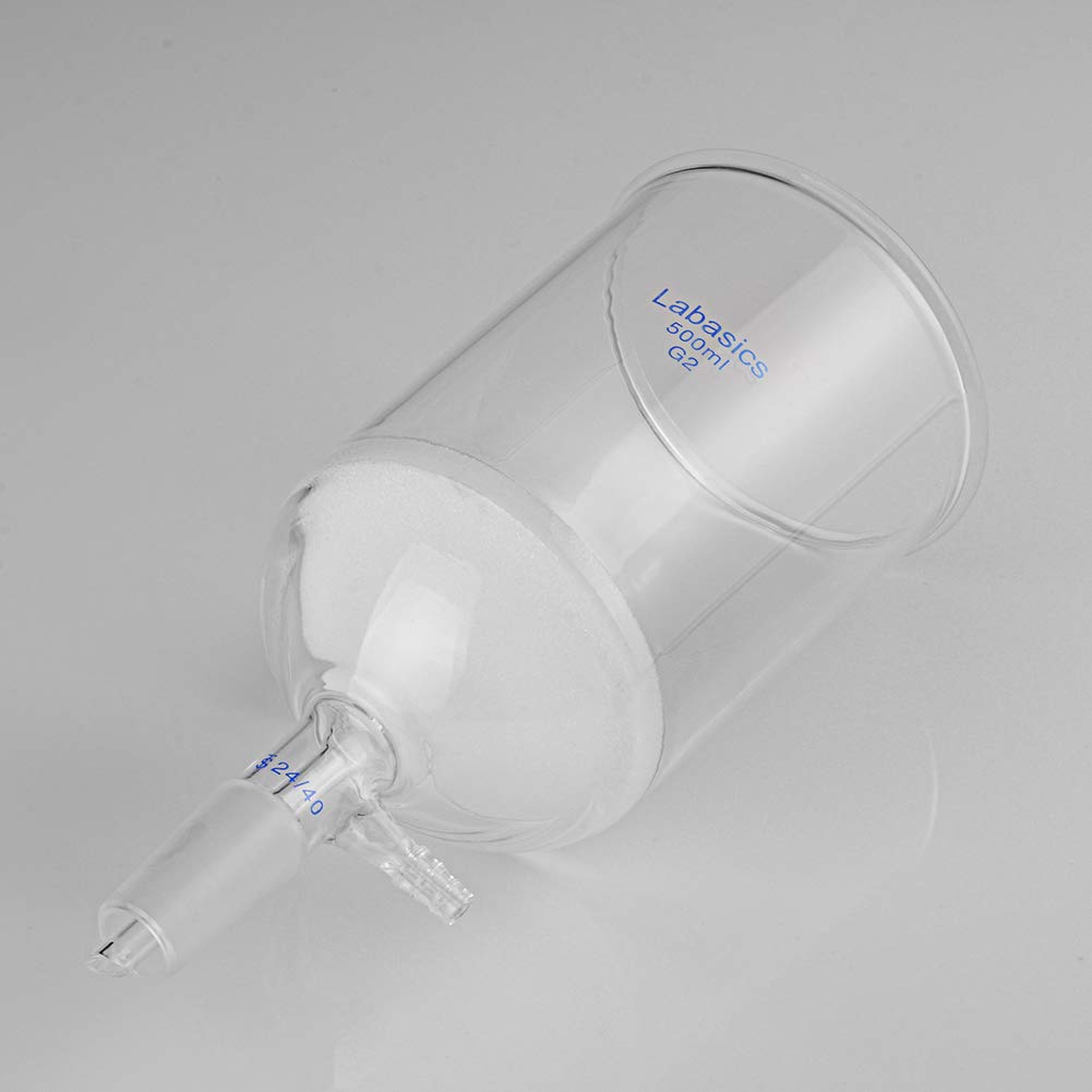 Labasics Borosilikat Glas Büchner Filtertrichter mit Mittlerer Fritte (G2), 114mm I.D, 120mm Tiefe, Buchner Filtering Funnel mit 24/40 Standard Taper Gelenk und Vakuum Verzahntem Tubulat (500ml)