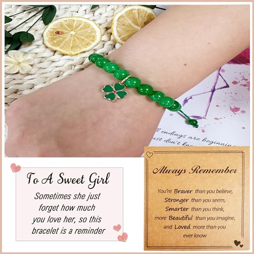 Green Nature Stone Clove Bracelet Four-Leaf Clover Female Heart Charm Clover Peacock Bracelet Lucky Bracelet Trendy Gift for Women2