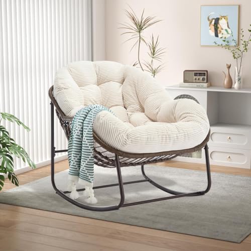 LIFEISLE Schaukelstuhl Schaukelsessel mit Rattan, Loungesessel drinnen &...