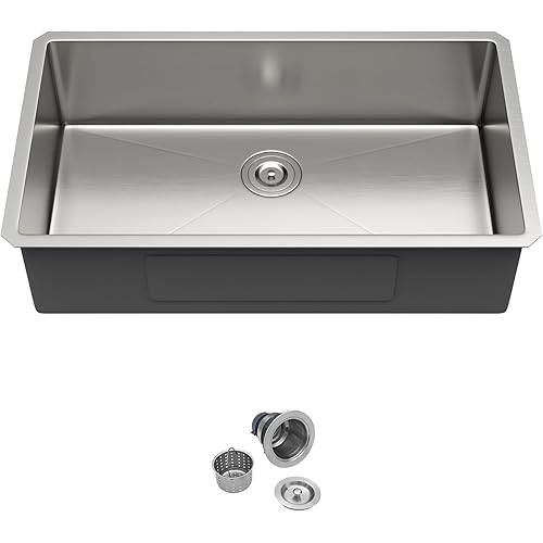 33 Inch Kitchen Sink - 33 x 19 Undermount Kitchen Sinks Stainless Steel 16 Gauge Single Bowl Under Mount Deep Basin Handmade with Offset Drainer