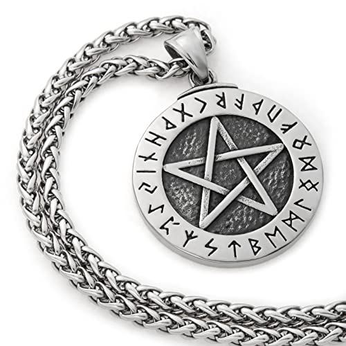Pentagram Wicca Star Necklace Pendant Stainless Steel Chain Protection Talisman Pagan Jewelry Accessory3