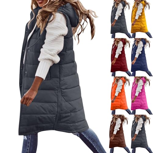 RRMuAzgs womens vest top plus size long Puffer Vest Women Winter Warm Sleeveless Quilted Jackets with Pockets Lightweight Zip Up Puffy Coat Outwear Dark Gray 4XL