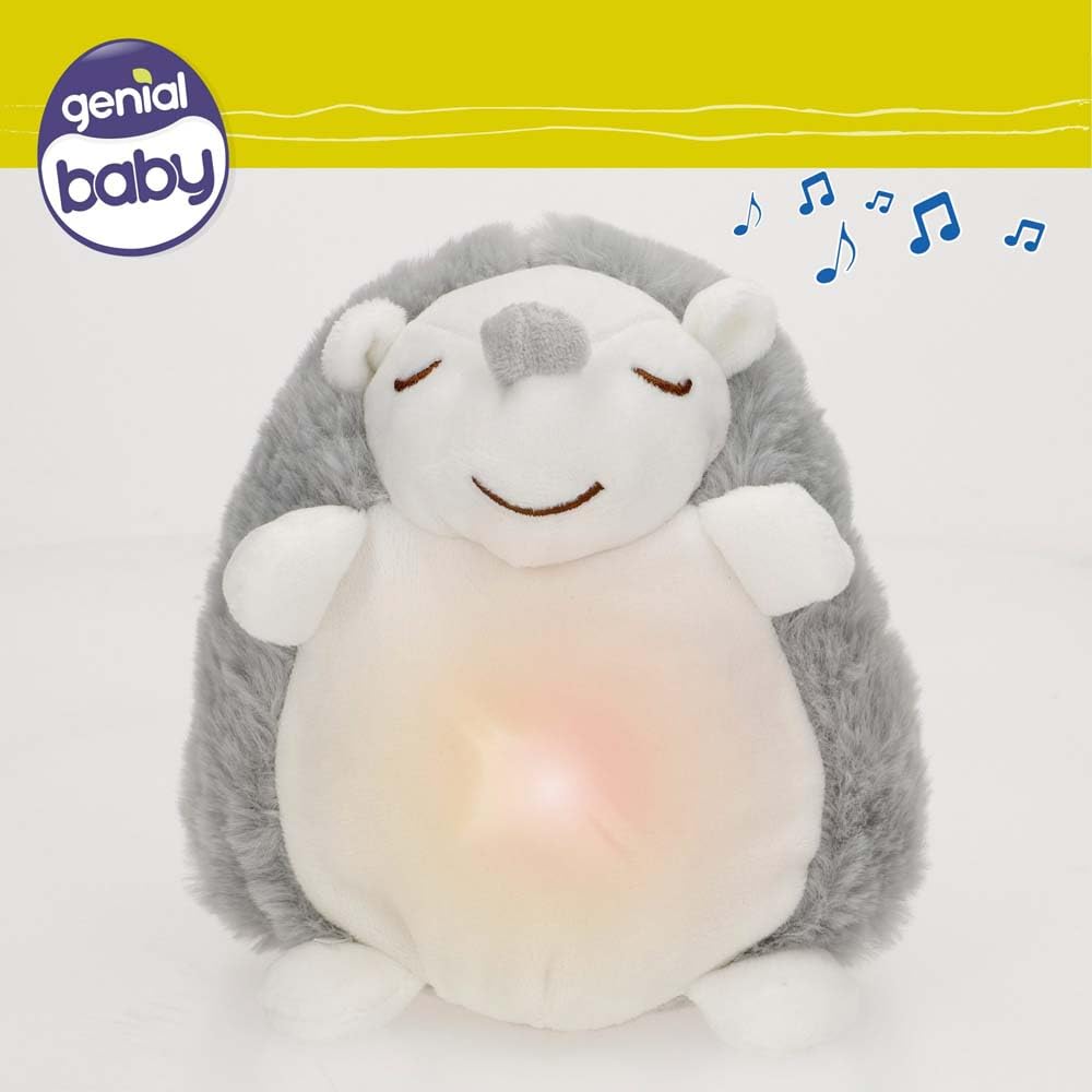 ColorBaby 34028 Genial Baby Peluche luz Nocturna y Sonido, Erizo 16 cm, Suave, Funda Lavable, Peluche quitamiedos Infantil, con Sonidos relajantes bebé, Regalo recién Nacido, Regalos para bebés