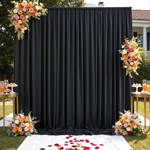 10x10FT Black Backdrop Curtains for Parties - 2 Panels 5x10FT Polyester Backdrop Drapes for Birthday Wedding Decorations & Graduation Background