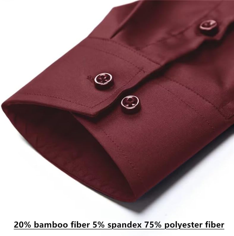 Miniatura 5 de Wangyue Camisas de vestir de manga larga para hombre, camisas casuales con botones y ajuste entallado, camisas de vestir formales con bolsillos