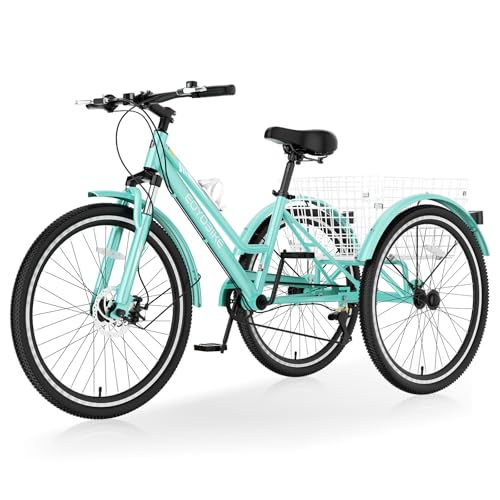 Slsy Adult Mountain Tricycle, 7 Speed Three Wheel Bike, 24/26 Inch Adults Trikes for Seniors with Shopping Basket, Exercise Men's Women's Tricycles