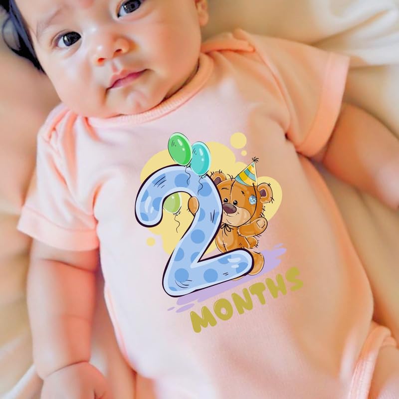Image of Knitroot Monthly Birthday Teddy Special, Newborn Baby Half Sleeve Unisex Romper, Onesies, Sleepsuit, Body Suit, Envelope Neck, 1 to 12 Months Print, 0-12 Months, Infant Cloth for Boys & Girls