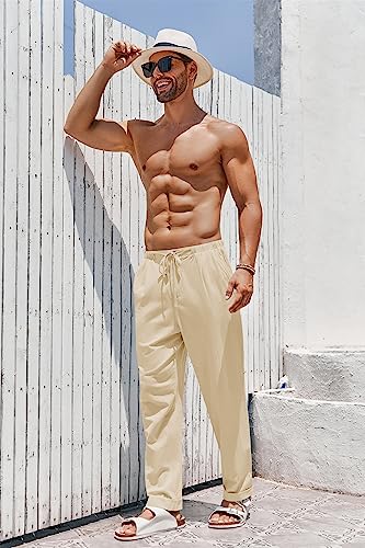 Image of Gafeng Mens Linen Pants Yoga Casual Beach Summer Harem Baggy Trousers