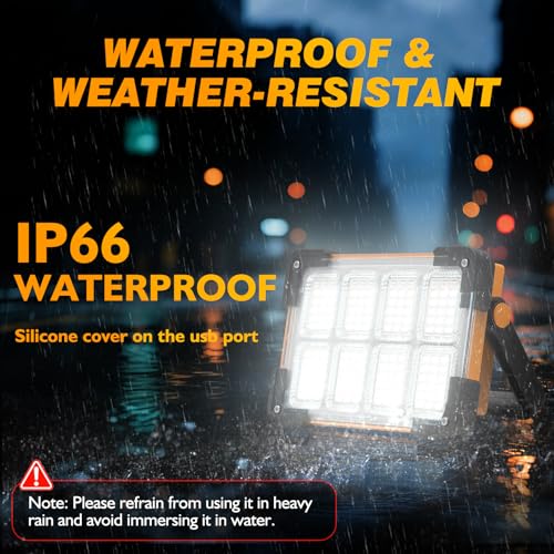 Image of 2 Pack Solar Rechargeable Work Light, 144 LED Led Work Light | Portable Flood Light with Stand, IP66 Waterproof Outdoor Working Light with 4 Modes for Emergency Mechanic Camping Repair