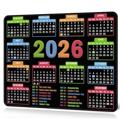 Mouse Pad with Stitched Edge Non-Slip Rubber Base 2026 Calendar Computer Laptop Mouse Mat