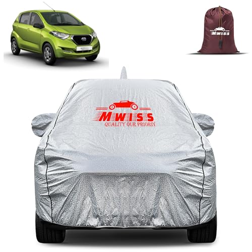 Image of Waterproof Car Body Cover for Datsun Redi GO | Mirror & Antenna Pocket Anti-Scratch with Soft Cotton Inner Lining Triple Stitched Protection| Heat Resistant | Rain Protection (Silver)