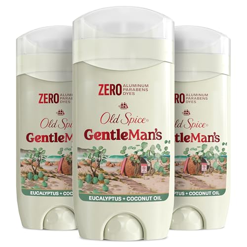 Old Spice GentleMan's Aluminum Free Dry Feel Deodorant for Men, 24/7 Lasting Freshness, Gentle on Skin with Skin Conditioners, Eucalyptus + Coconut Oil Scent, 3.0 oz (Pack of 3)