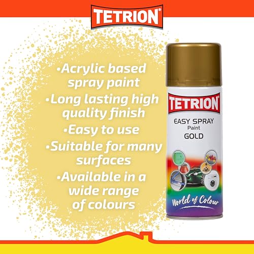 Image of Tetrion Easy Spray Paint - Gold 400ml - Long-Lasting, All-Purpose Acrylic Spray for Indoor & Outdoor Use - Great for Wood, Metal, Plastic & More, 13.5 Oz