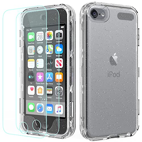 Puxicu Mp3 Player Cases & Covers Compatible Apple Ipod Touch 5Th/6Th/7Th Generation,With [2 X Tempered Glass Screen Protector],Heavy Duty Shockproof Anti-Fall 360 Full Body Coverage Shell,Transparent #TOP21