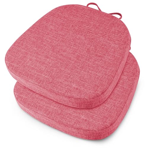 Image of OVOV 14x14 Chair Cushions for Metal Dining Chairs Set of 2 Pink | Non Slip, Washable Removable Cover with Ties, Textured, for Dining Room, Kitchen Cafes Bistro Patio, Stackable Chairs