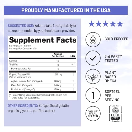 Image of NatureWise Flaxseed Oil 1200 mg, Fish Free Omega 3 6 9 with 720mg ALA, Dietary Supplement for Heart Health Support - Organic, Cold Pressed - 120 Softgels[4-Month Supply]