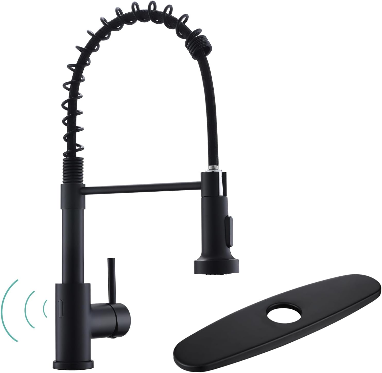 WEWE Matte Black Touchless Kitchen Faucet with Pull Down Sprayer - Motion Sensor Black Kitchen Faucet Spring Single Handle Kitchen Faucets, Stainless Steel Faucet for Kitchen Sink with Deck Plate