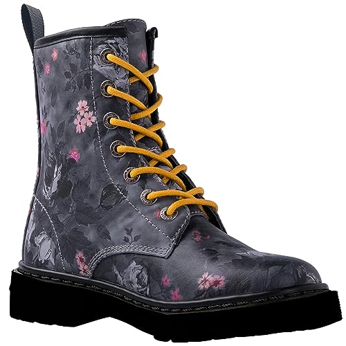 GLOBALWIN Women's Combat Boots Lace Up Ankle Booties For Women Low Heel3