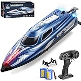 YESHIN Bateau Radiocommandé 25 km/h, 2,4 GHz avec lumières LED, 2 Piles, étanche et Anti chavenir, Distance de Fonctionnement de 150 m, Convient pour Piscine et Lacs, Cadeau pour Enfants de 8 Ans et