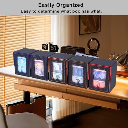 Image of AFIING MTG Deck Box for Commander Display,Card Deck Box Fits 100 Double Sleeved Cards, Magic Commander TCG Storage Box with 2 Dividers,Drawstring Bag and 1 Toploader(Black /Blue)