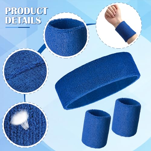 Image of 24 Pieces 80s Neon Sweatbands Set, Include 8 Sports Headbands and 16 Sweat Wristbands Elastic Athletic Tennis Sweat Bands Bulk for Man Woman