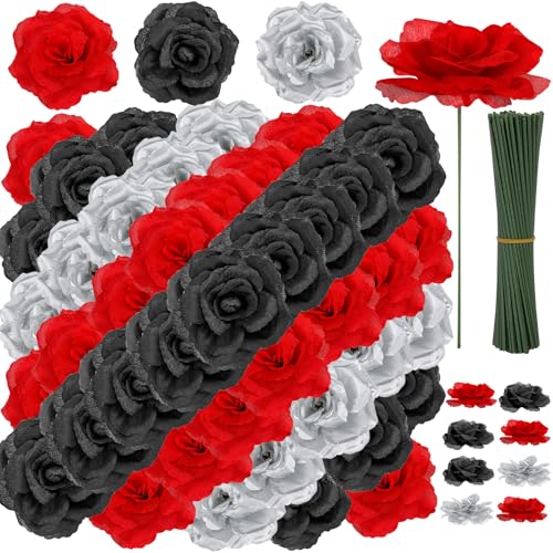 LELEE Red Black Silver Silk Roses