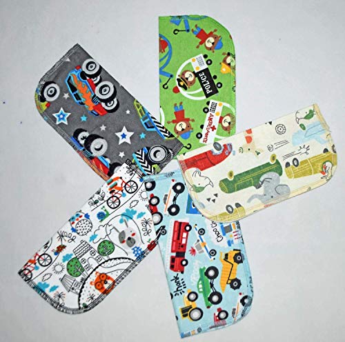 1 Ply Printed Flannel Little Wipes 8x8 Inches Set of 5 Zoom Zoom