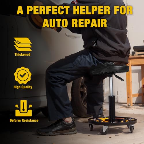 YELLOW JACKET Pneumatic Rolling Mechanic Stool with Wheels 250lb Capacity Adjustable Height Garage Shop Seat with Tool Tray for Auto Repair Workshop by YELLOW JACKET - Image 2