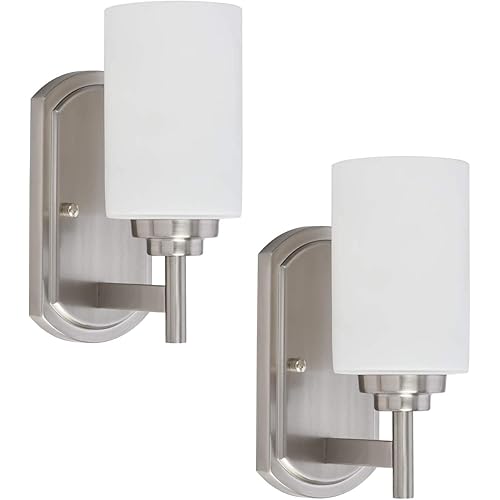 Galtlap 2-Pack Bathroom Wall Light Sconces Wall Lighting Brushed Nickel Finish Wall Sconce Vanity Light with White Frosted Glass Shade for Porch Wall Mount Mirror Bedroom Hallway