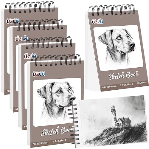 Lot de 5 carnets de croquis en vrac UZLU 14x21,6cm 200 feuilles papier dessin spirale