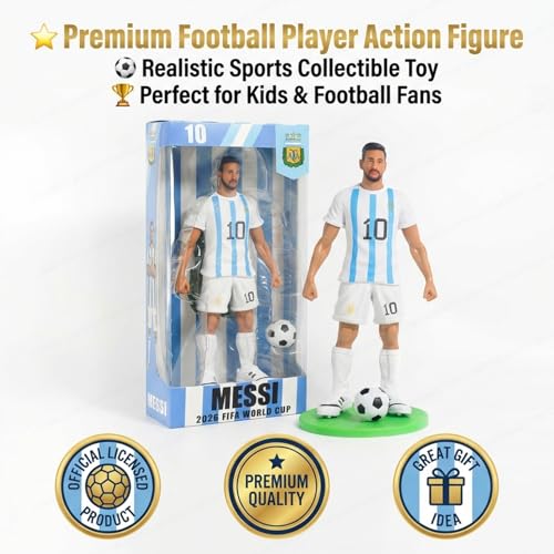 Image of SHAKTISM Messi Football Star Player Action Figure Set, 22cm PVC Soccer Player Figurine with Ball & Display Base, Sports Collectible Model Toy for Kids, Room Decor & Gift Set