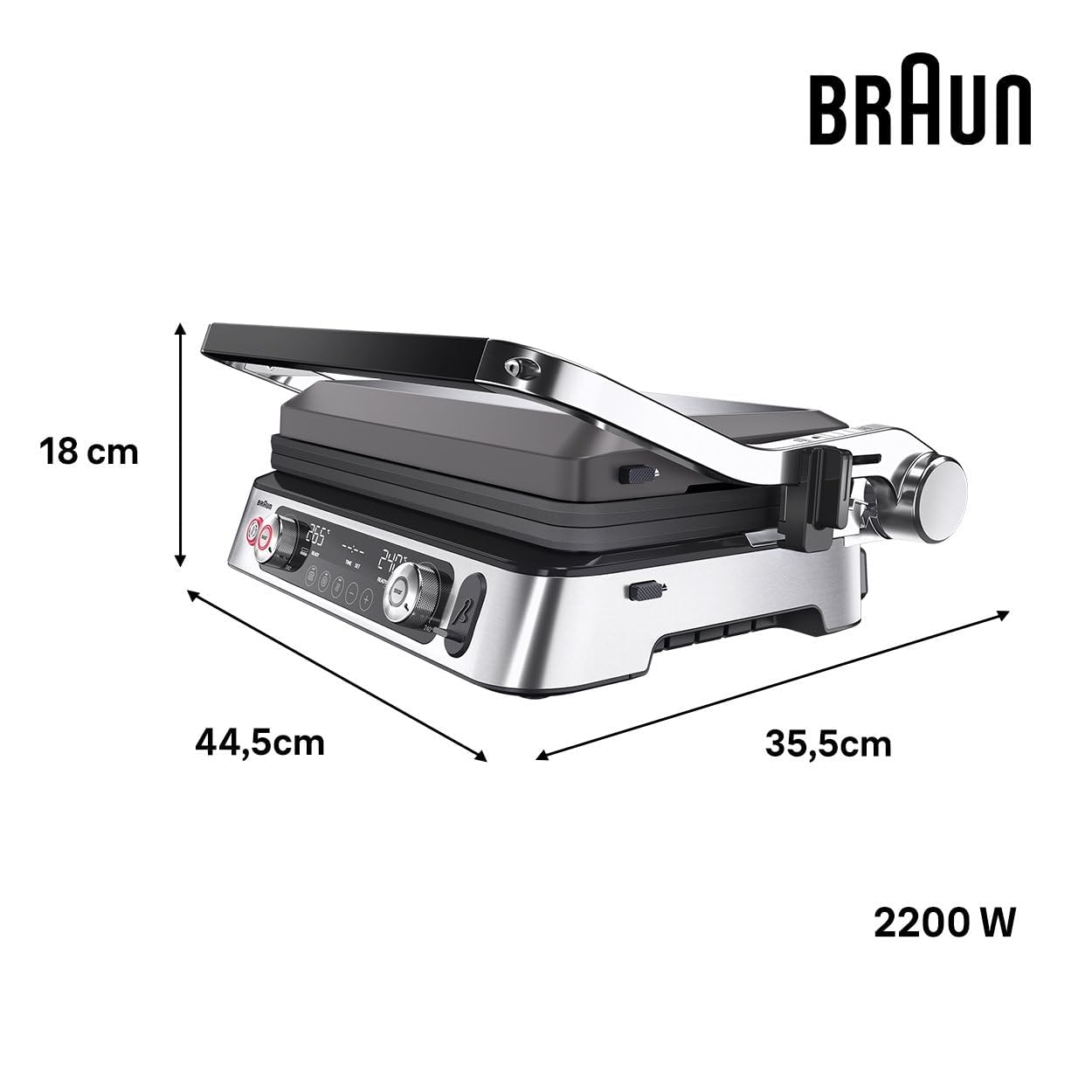 Braun MultiGrill9 CG9167, Grille Électrique à Contrôle Électronique, 2 Thermostats Indépendants, 3 Positions de Cuisson, Sonde Thermique, Fonction BOOST, Ensemble Plaques Grill+Lisses+Gaufres, 2200W