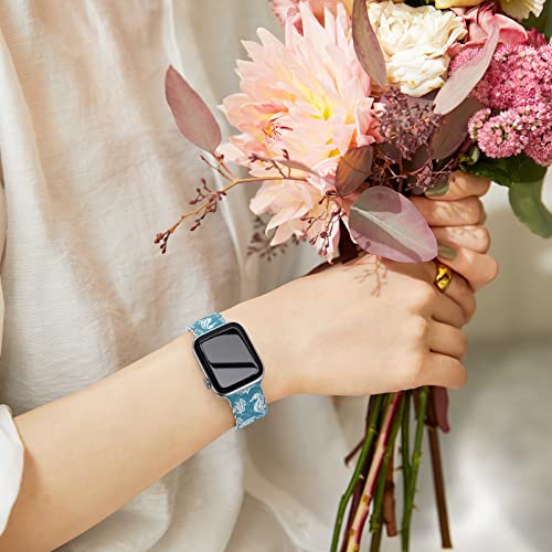 Image of Compatible with Apple Watch Band 41mm 40mm 38mm 49mm 45mm 44mm 42mm Women Girl, Seahorse Print Lace Hollow-out Soft Silicone Sport Bands For iWatch Ultra SE Series 10 9 8 7 6 5 4 3 2, Seah-42