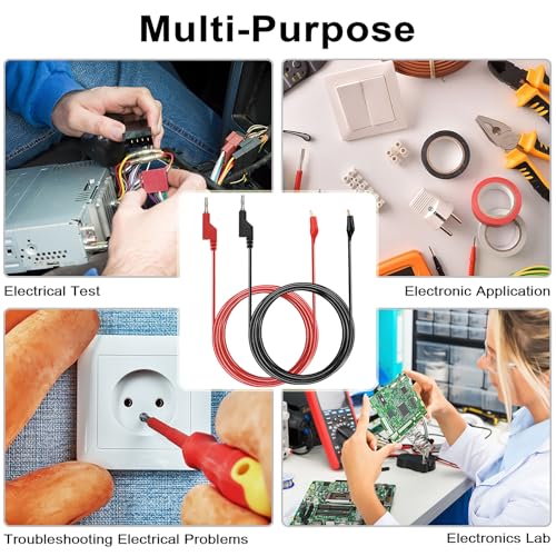 Image of Sumnacon Multimeter Test Lead Set of 2 6.6Ft /2M Stackable Banana Plug to Alligator Clips Test Cable Kit with Protective,Soft Silicone Flexible Electrical Test Wire Leads for Electrical Testing 500V /5A
