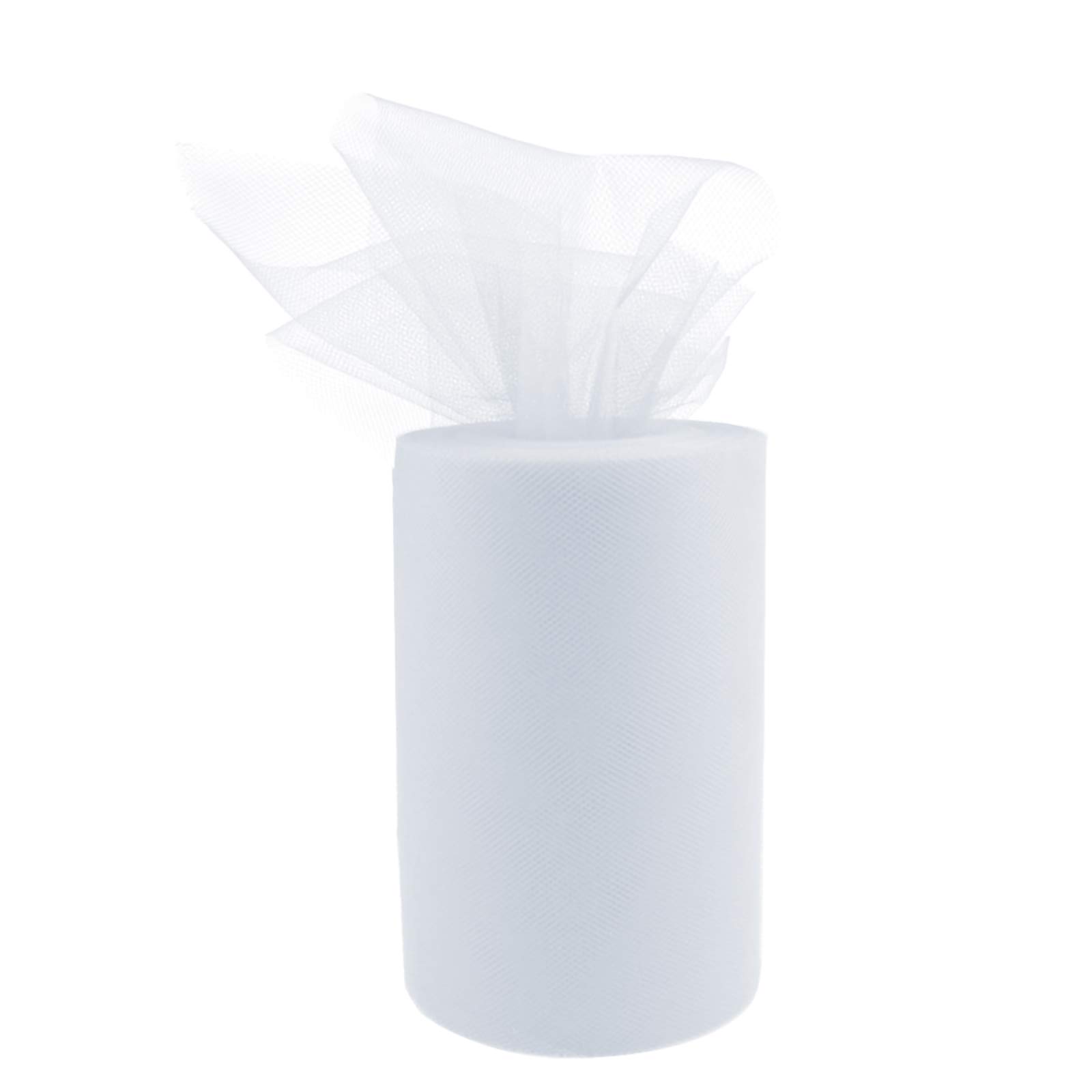 Andux 6 Inch X 100 yds Tulle Rolls DIY Party Wedding Decoration Tissue Tulle Roll HLBJS-02 (White)