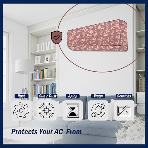 Image of Digital Print Split AC Cover Set for 1.5 Ton Indoor & Outdoor Units - Dustproof & Water Resistant Protection (Leaf Peach)